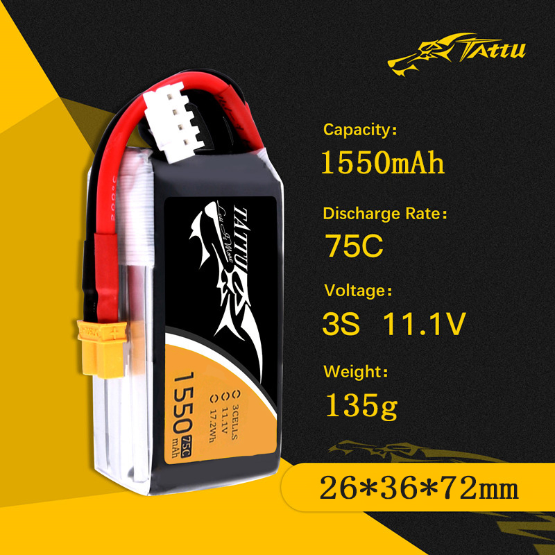 TATTU 3S 11.1V 1550mAh 75C LiP - đánh giá và giá Drone Rc Link